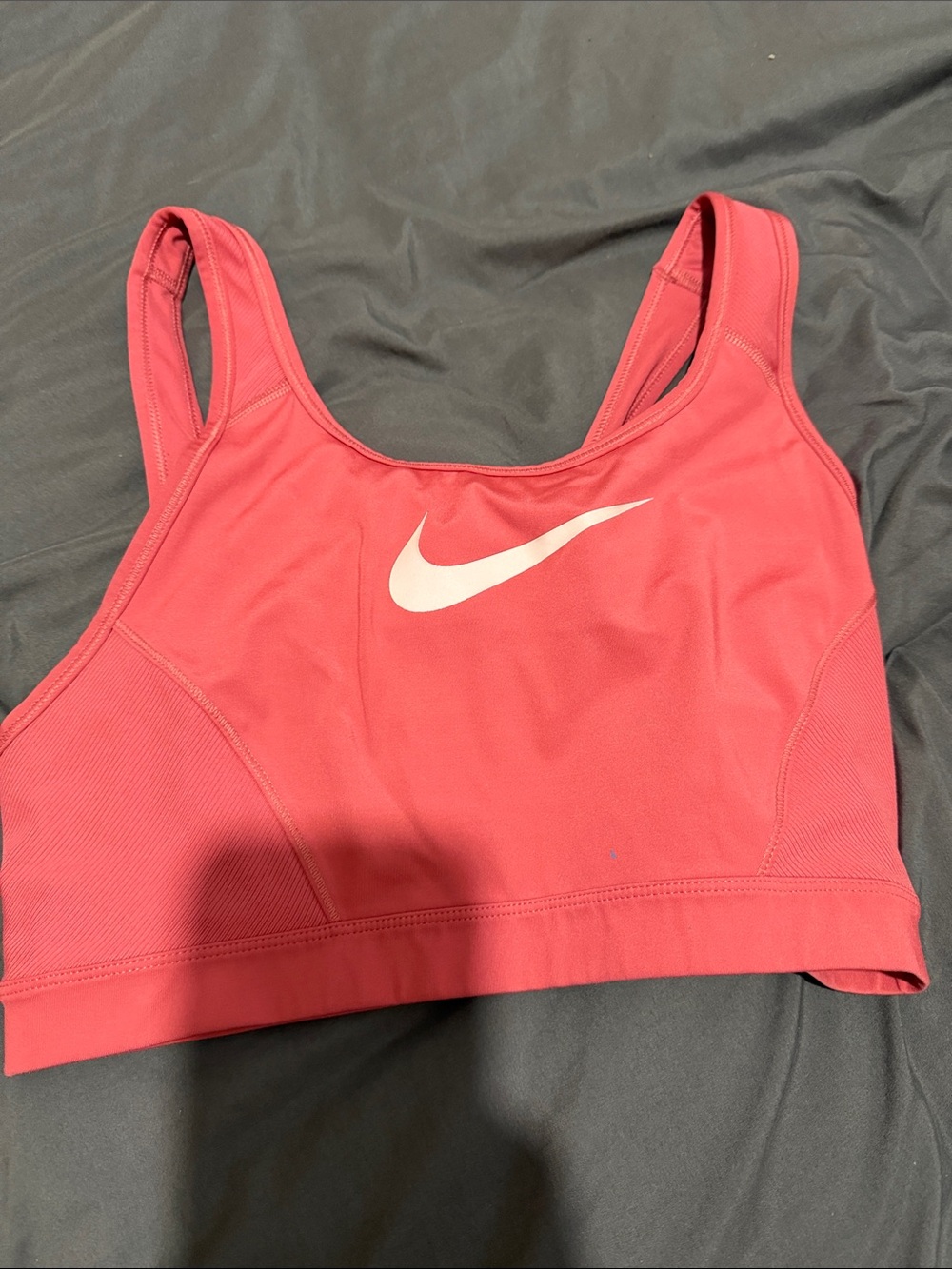 Nike Coral Pink Scoop-Neck Sports Bra with White Swoosh